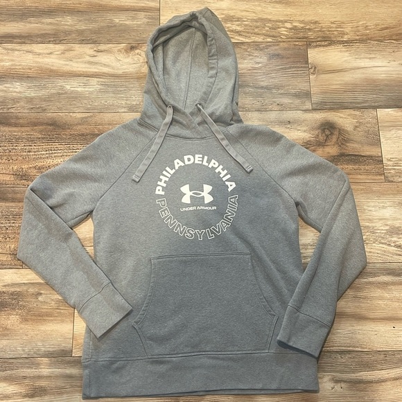 Under Armour Pennsylvania Hoodie Sweatshirt Small Gray White Lettering Philly - Picture 1 of 2